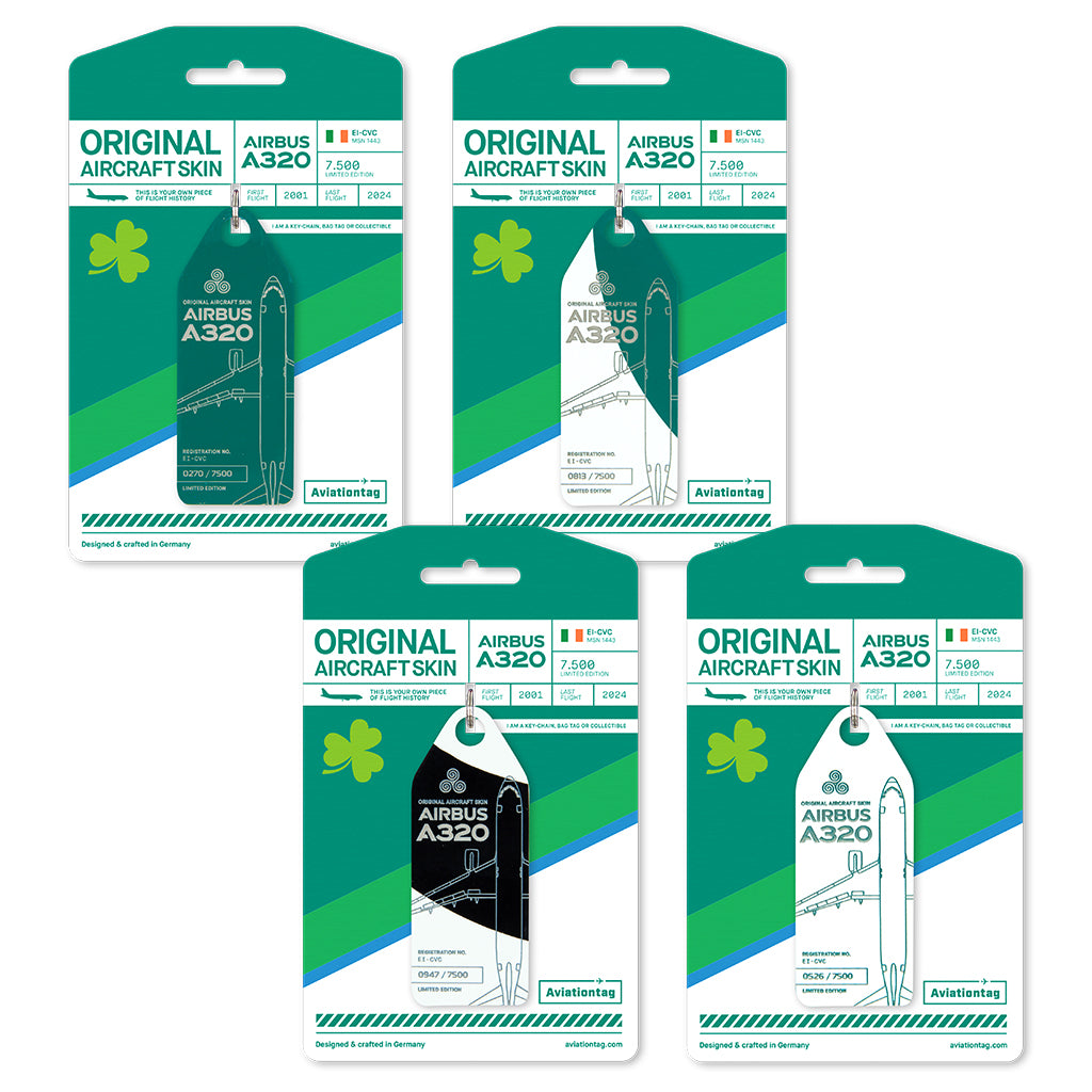 Aer Lingus A320 実機タグ 3枚セット Aviationtag Aviationtag EI-CVC Collector Set – 4-tag Airbus A320 bundle MSN 1443