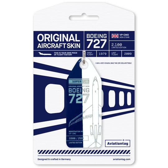 Aviationtag Boeing 727 Edition VP-CMO  Super 72 Bicolored aircraft tag with cardoard