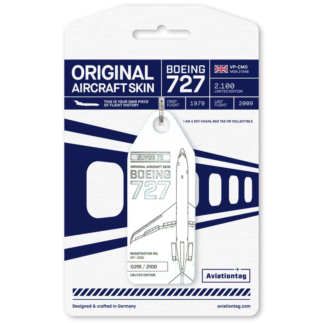 Aviationtag Boeing 727 Edition VP-CMO  Super 72 aircraft tag white with cardboard