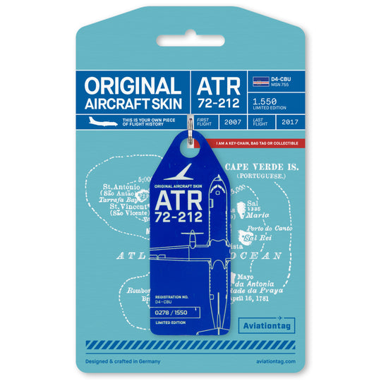 Aviationtag ATR 72 D4-CBU aircraft tag Edition TACV Cabo Verde Airlines - Dark blue with cardboard