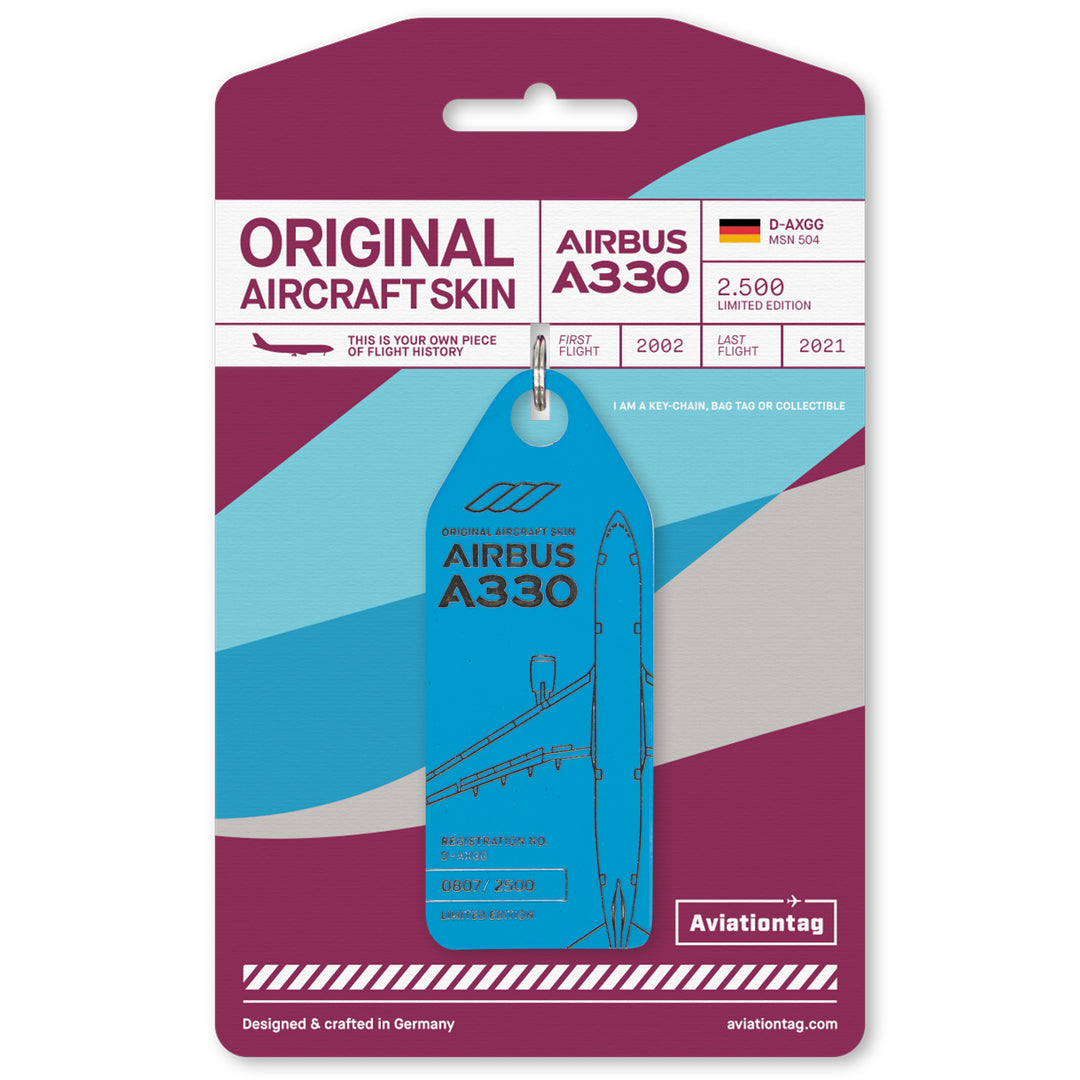 Aviationtag Airbus A330 D-AXGG Eurowings and Turkish Airlines Edition - Photo of blue aircraft tag with cardboard