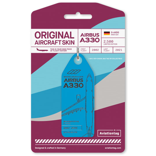 Aviationtag Airbus A330 D-AXGG Eurowings and Turkish Airlines Edition - Photo of blue aircraft tag with cardboard