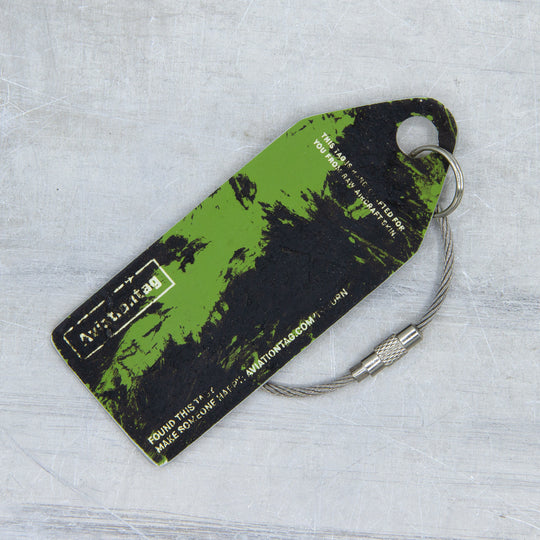 Backside view of Aviationtag DHC-6 Twin Otter tag, made from original fuselage panel of historic aircraft, limited edition aircraft tag