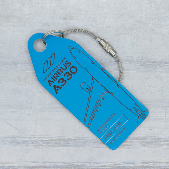 Aviationtag Airbus A330 D-AXGG Eurowings and Turkish Airlines Edition - Photo of blue aircraft tag without cardboard