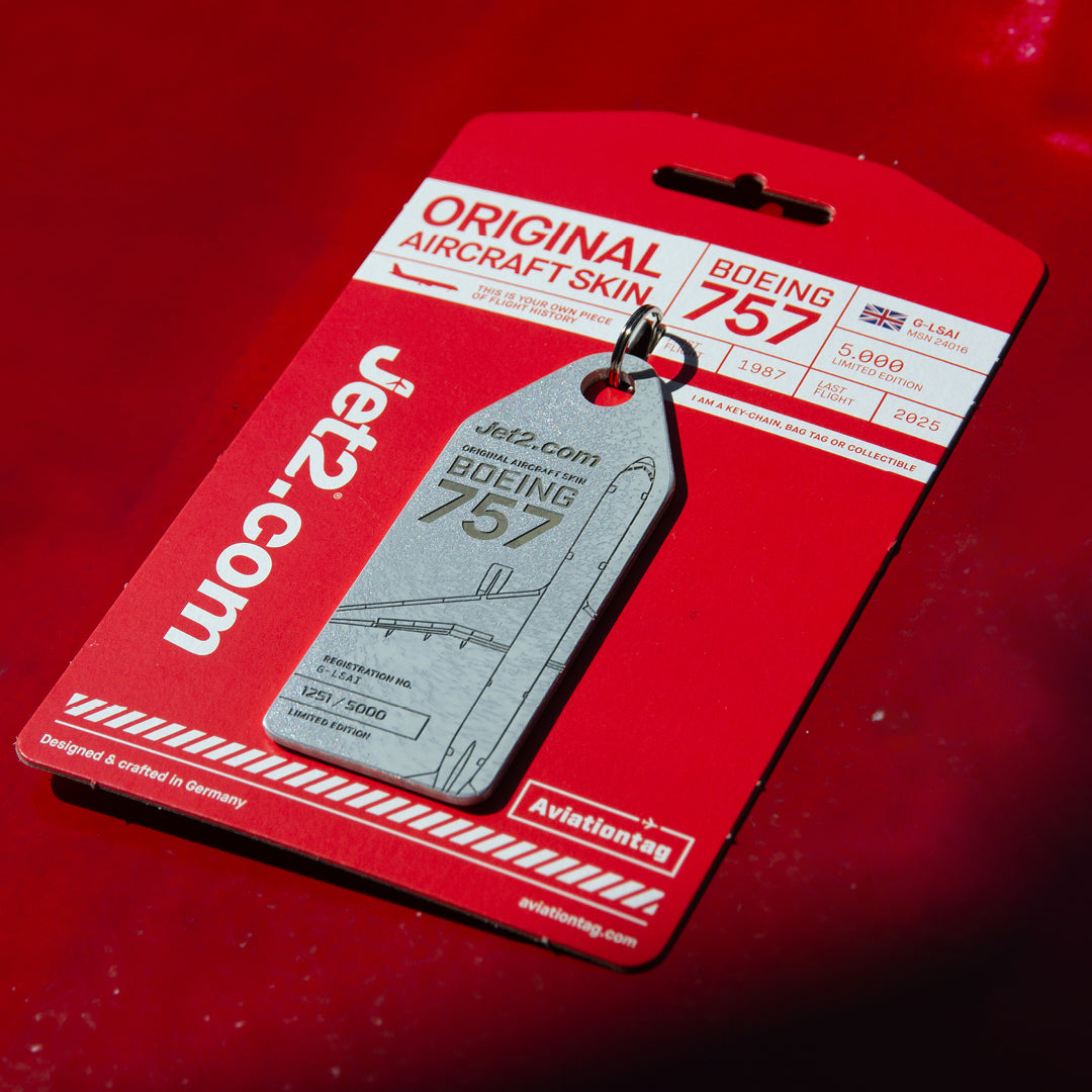 imited edition Aviationtag from retired Jet2 Boeing 757 G-LSAI in close up