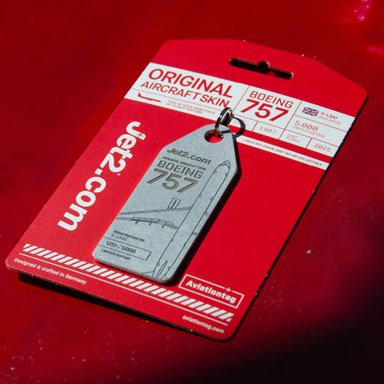 imited edition Aviationtag from retired Jet2 Boeing 757 G-LSAI in close up