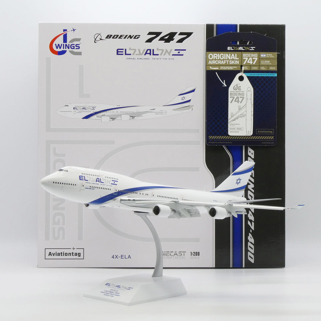 JC Wings X Aviationtag Bundle El Al Boeing 747 1:200 Flaps Down