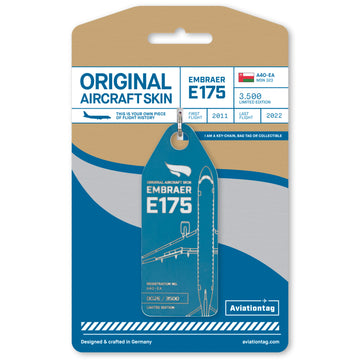 Aviationtag Embraer E175 A4O-EA Oman Air aircraft tag edition - petrole plane tag on packaging