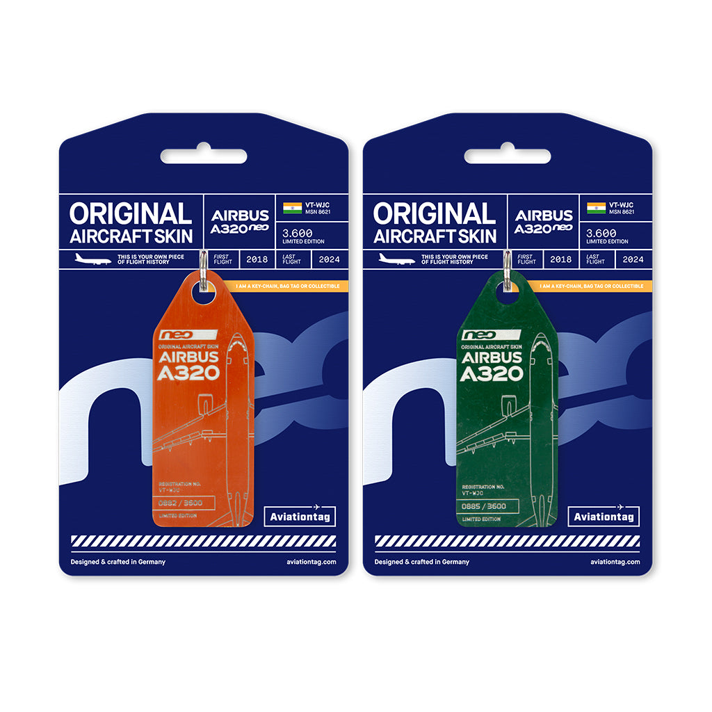 Aviationtag Airbus A320neo Edition VT-WJC GoAir Aircraft Tag Edition - Indian Flag plane tag with packaging