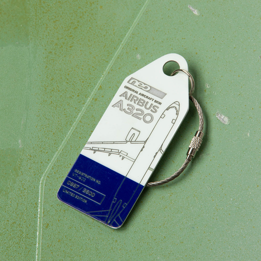 Aviationtag Airbus A320neo Edition VT-WJC GoAir Aircraft Tag Edition - Blue and white plane tag on aircraft panel