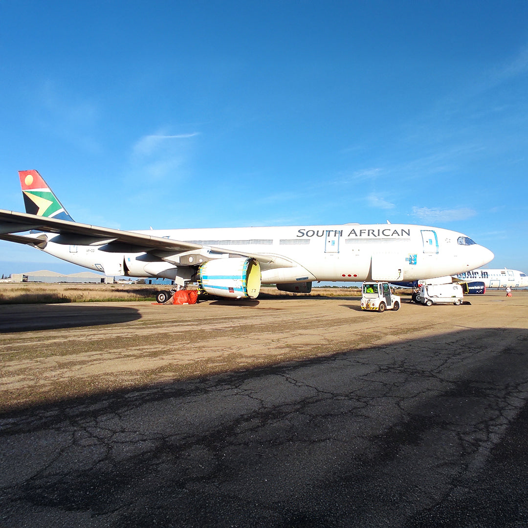 South African Airways Airbus A330 ZS-SKV Aviationtag Edition aircraft on ground in teardown