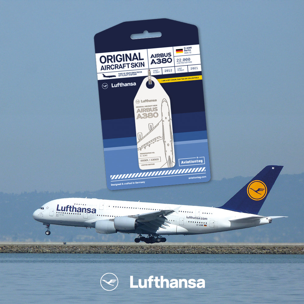 Aviationtag x Lufthansa Airbus A380 D-AIMI Berlin Edition Banner Mobile showing aircraft tag and plane
