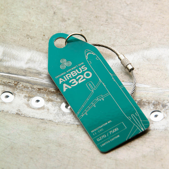 Irish green Aviationtag plane tag on aircraft panel - upcycled from former Aer Lingus Airbus A320EI-CVC - authentic aircraft tag 