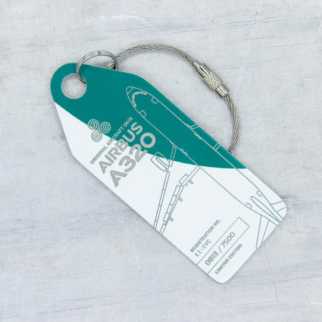 Green and White Bicolor Aviationtag upcycled from former Aer Lingus Airbus A320EI-CVC - authentic aircraft tag 