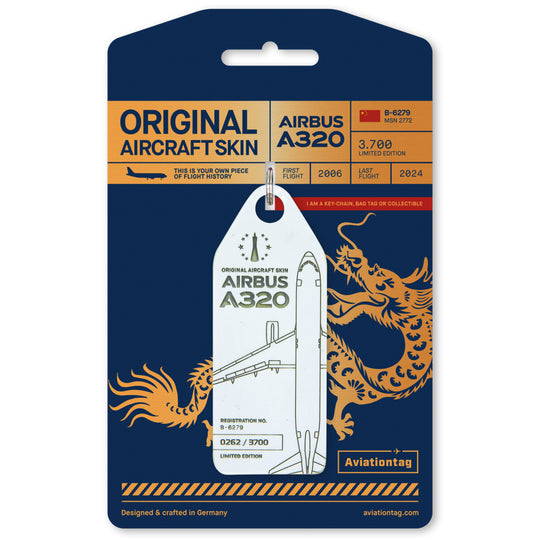 Aviationtag B-6279 Airbus A320 Edition China Southern Airlines white aircraft tag with packaging