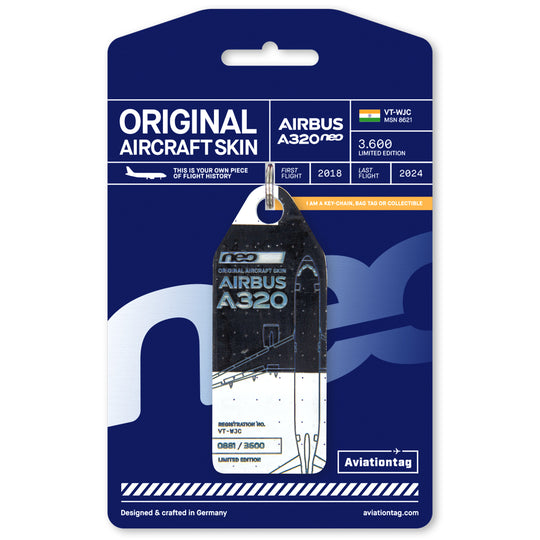 Aviationtag Airbus A320neo Edition VT-WJC GoAir Aircraft Tag Edition - Black / White plane tag with packaging