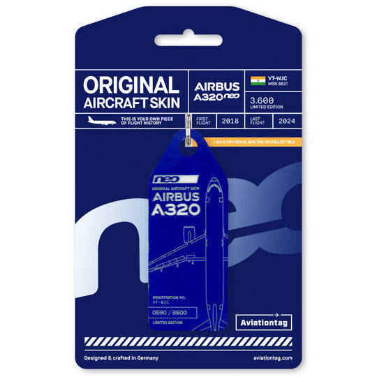 Aviationtag Airbus A320neo Edition VT-WJC GoAir Aircraft Tag Edition - Blue plane tag with packaging