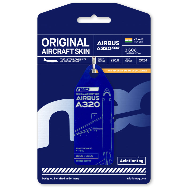 Aviationtag Airbus A320neo Edition VT-WJC GoAir Aircraft Tag Edition - Blue plane tag with packaging
