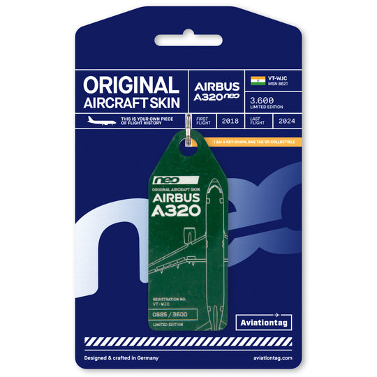 Aviationtag Airbus A320neo Edition VT-WJC GoAir Aircraft Tag Edition - Green  plane tag with packaging