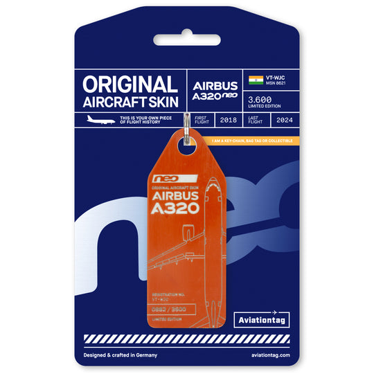 Aviationtag Airbus A320neo Edition VT-WJC GoAir Aircraft Tag Edition - Orange  plane tag with packaging