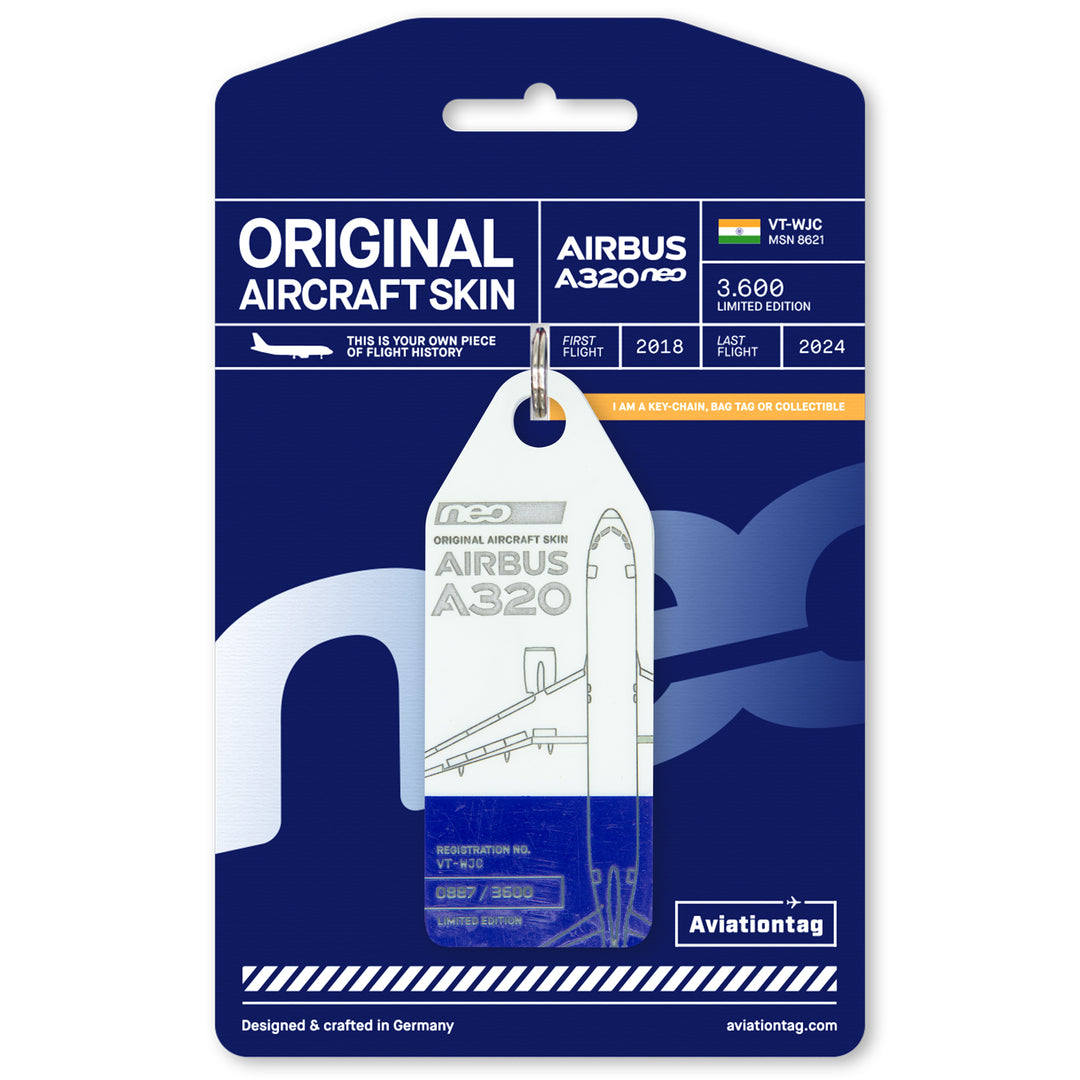 Aviationtag Airbus A320neo Edition VT-WJC GoAir Aircraft Tag Edition - Blue / White plane tag with packaging