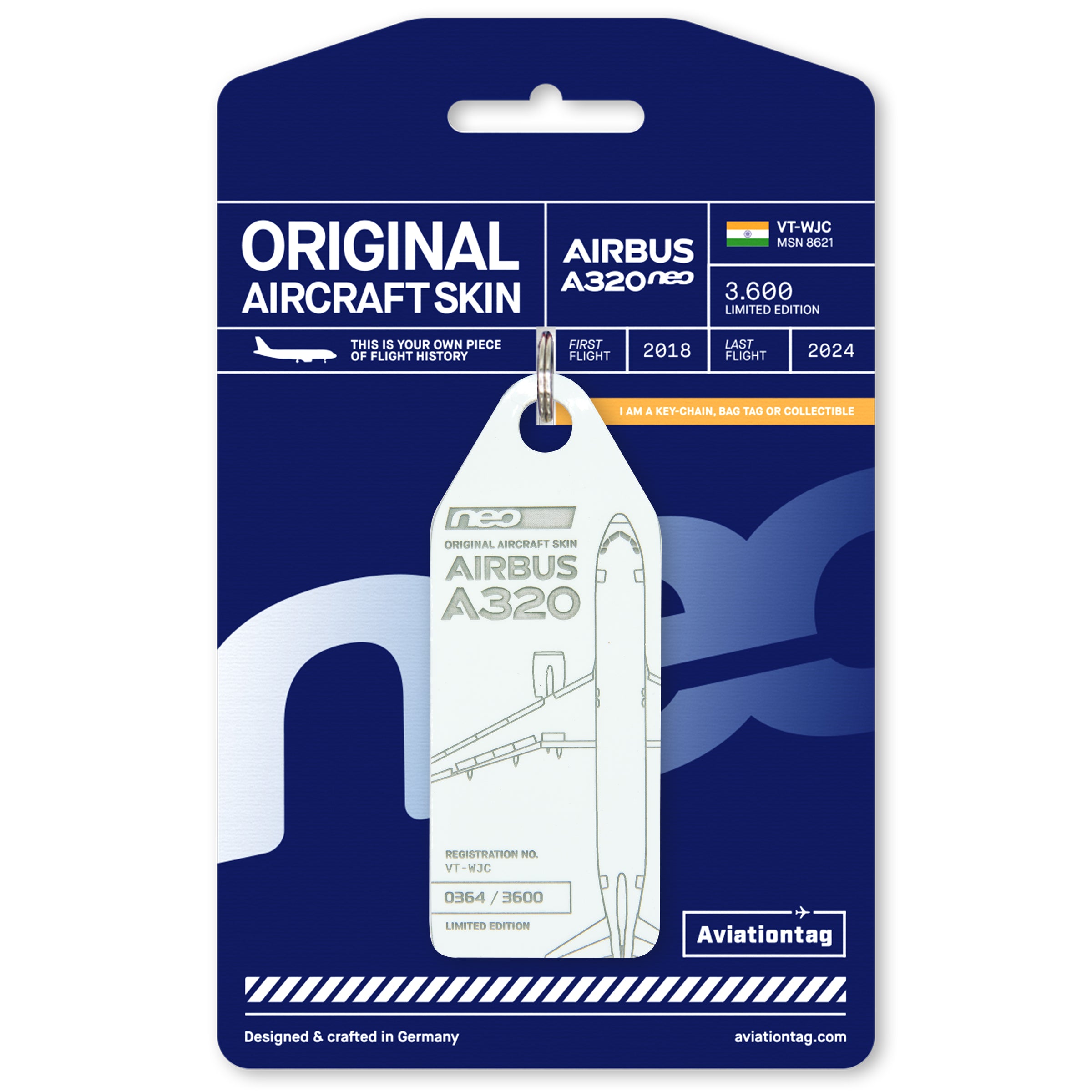 Aviationtag Airbus A320neo Edition VT-WJC GoAir Aircraft Tag Edition -White plane tag with packaging