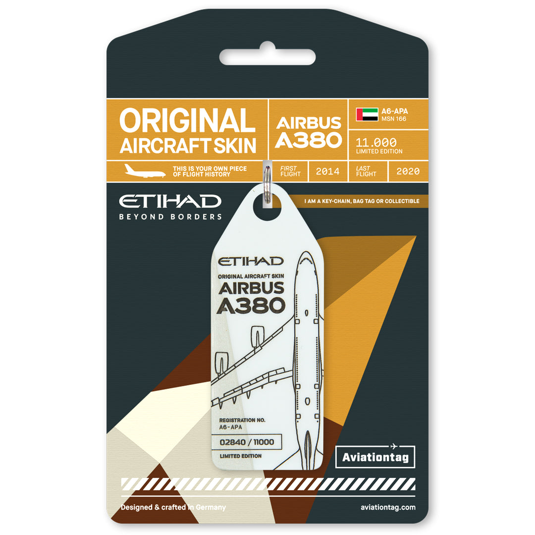 Aviationtag x Etihad Airbus A380 Plane Tag Edition A6-APA Aircraft Tag Backside White / grey