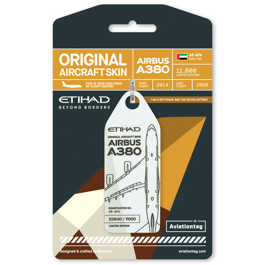 Aviationtag x Etihad Airbus A380 Plane Tag Edition A6-APA Aircraft Tag Backside White / grey