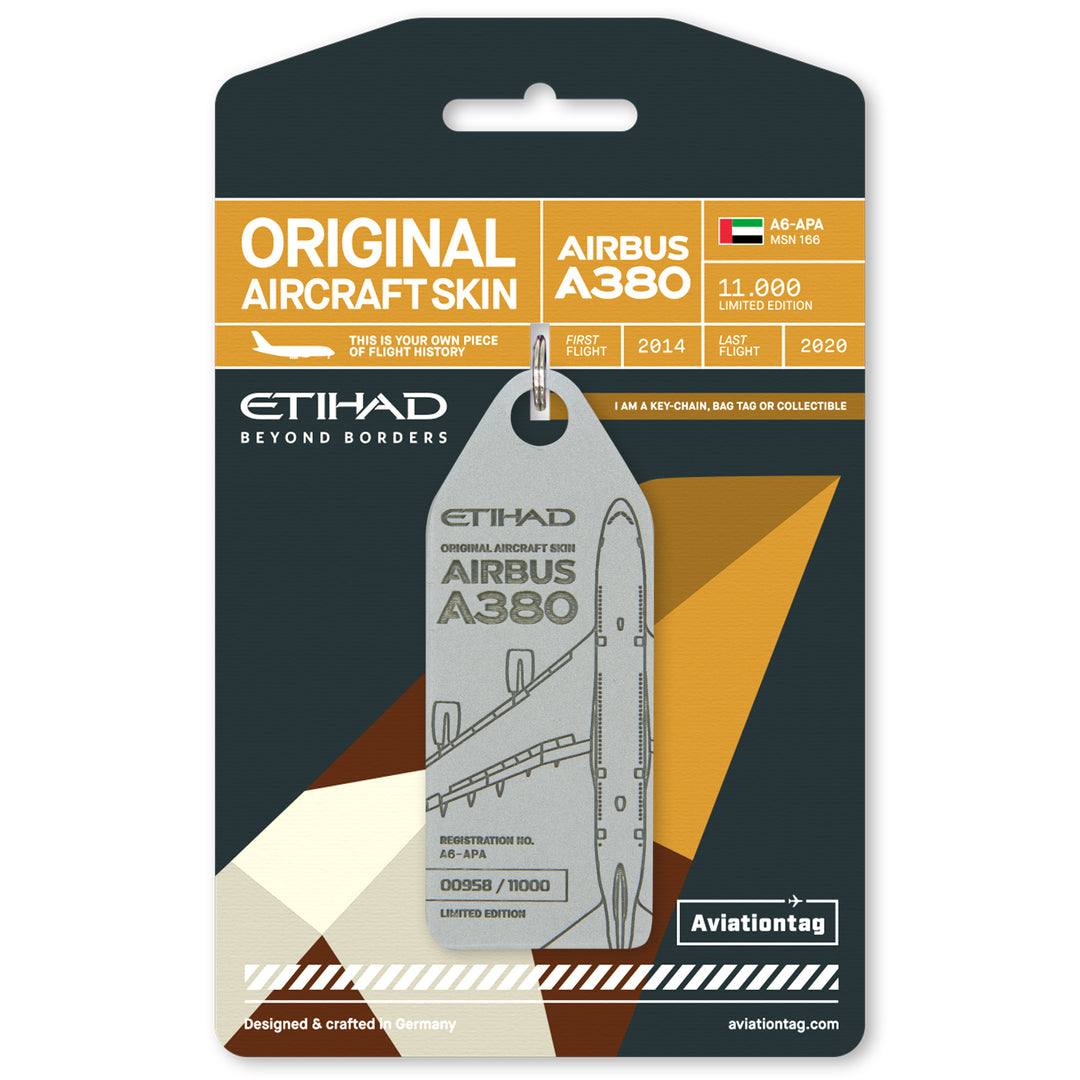 Aviationtag x Etihad Airbus A380 Plane Tag Edition A6-APA Grey on Packaging