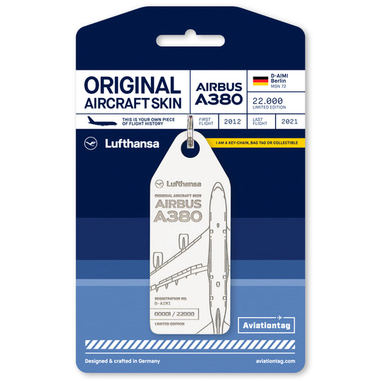 Aviationtag x Lufthansa Airbus A380 D-AIMI Berlin Edition - Plane tag on cardboard