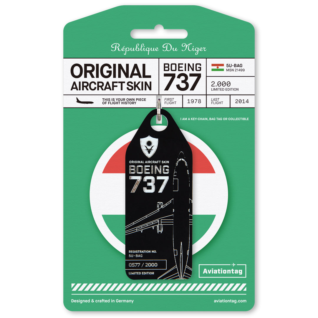 Aviationtag Boeing 737-200 Republique du Niger Aircraft Tag Edition - Black Aviationtag on cardboard
