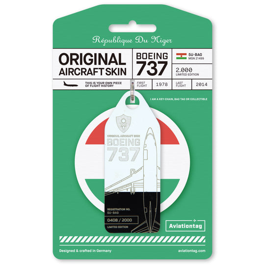 Aviationtag Boeing 737-200 Republique du Niger Aircraft Tag Edition - Black and White Aviationtag on cardboard
