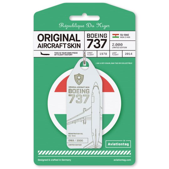 Aviationtag Boeing 737-200 Republique du Niger Aircraft Tag Edition - White Aviationtag on cardboard