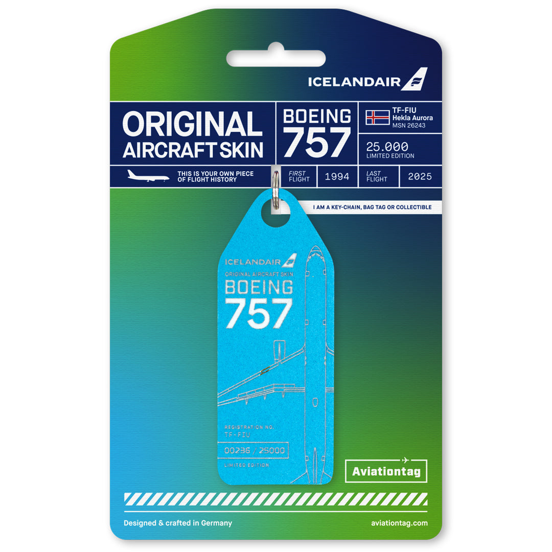 Aviationtag x Icelandair Hekla Aurora Boeing 757 TF-FIU Edition - light blue variant aircraft tag n cardboard