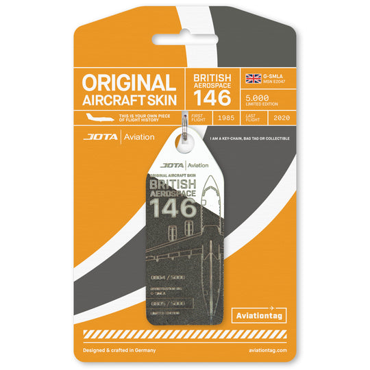 Jota Aviation BAe 146 G-SMLA Grey/White Plane Tag with cardboard