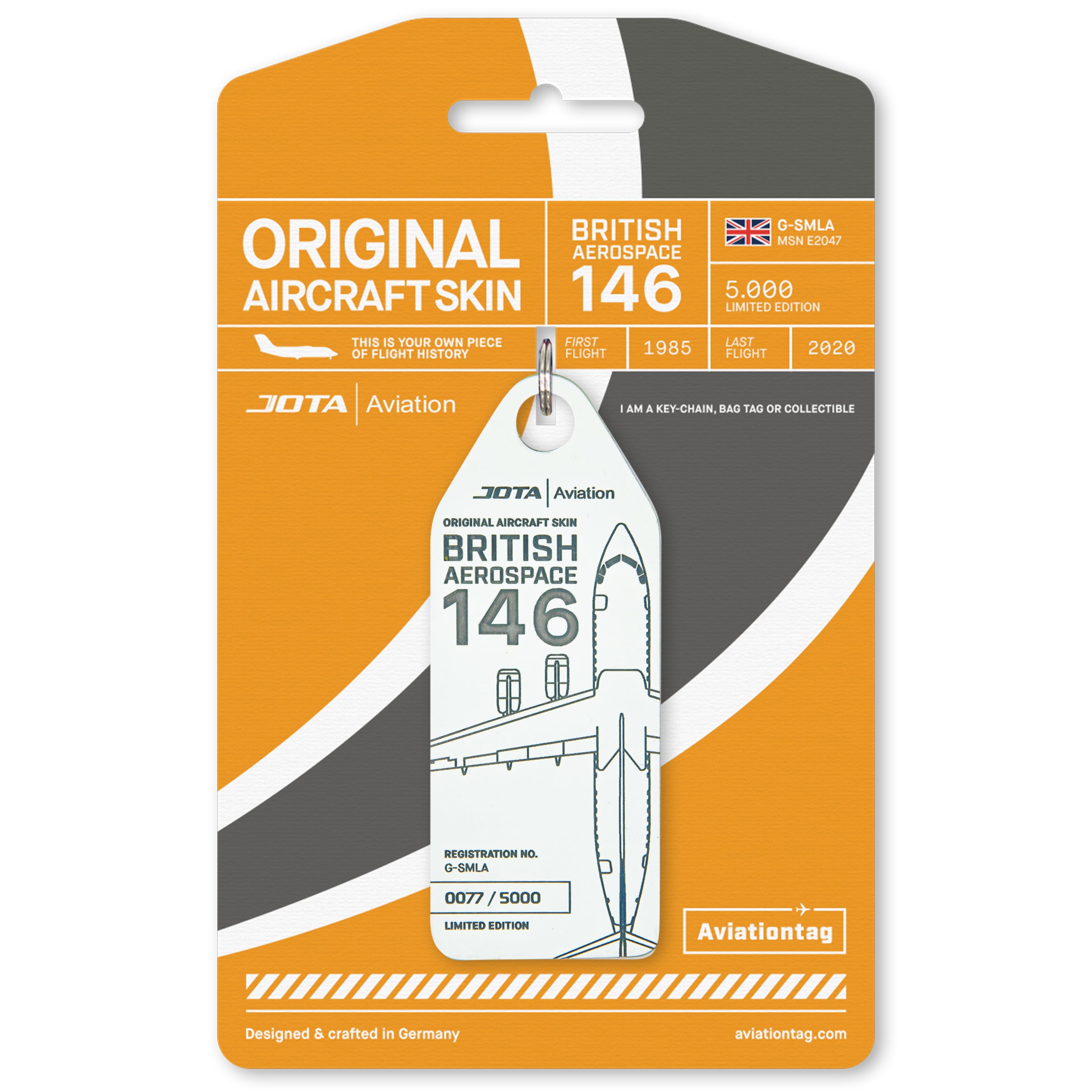 Jota Aviation BAe 146 G-SMLA White Plane Tag with cardboard
