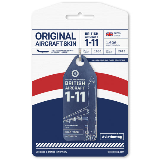 Royal Air Force Qinetiq BAC 1-11 ZH763 Aviationtag Edition - Aircraft tag Blue with Cardboard