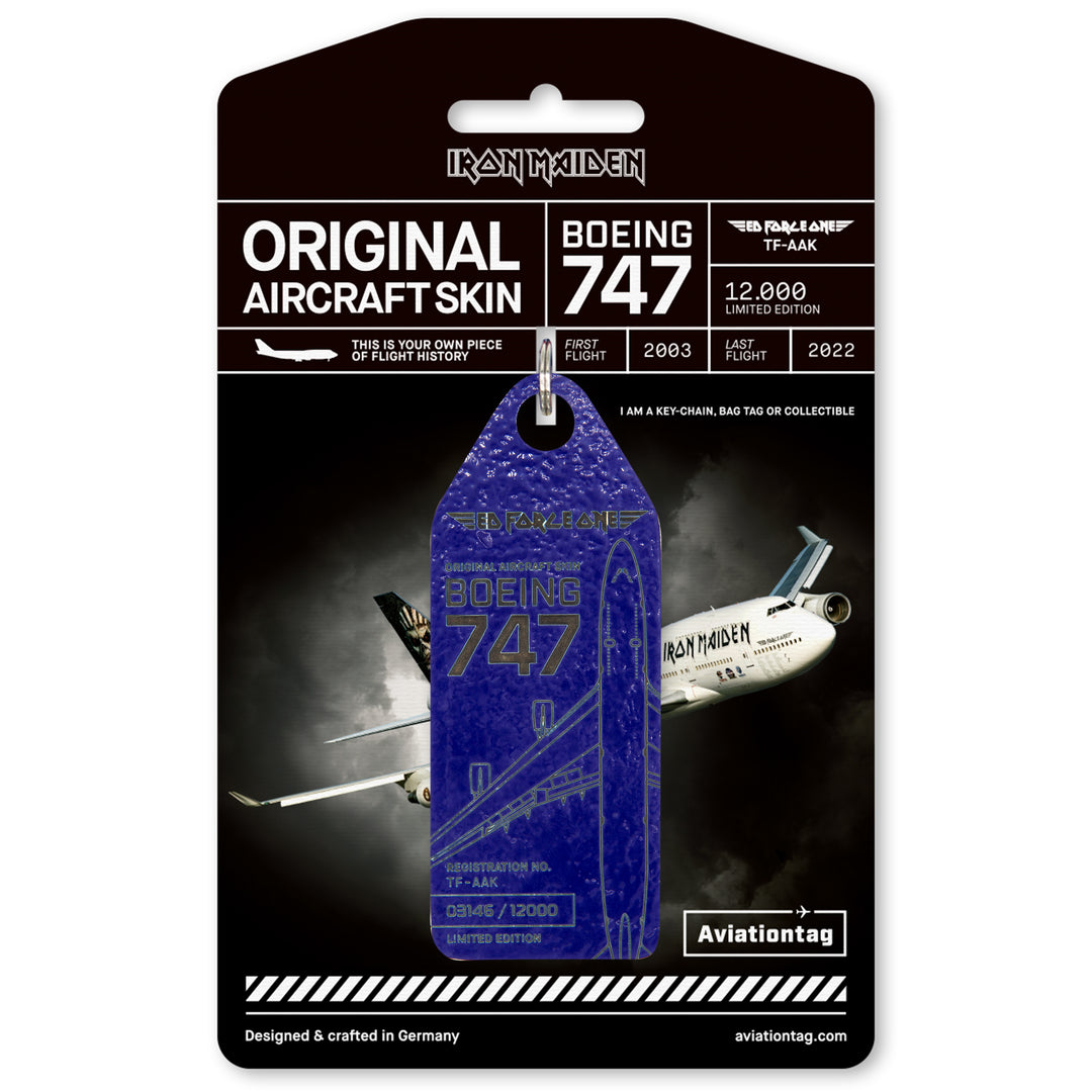 Aviationtag x Iron Maiden Ed Force One Edition Boeing 747 TF-AAK Aircraft Tag - Blue with cardboard