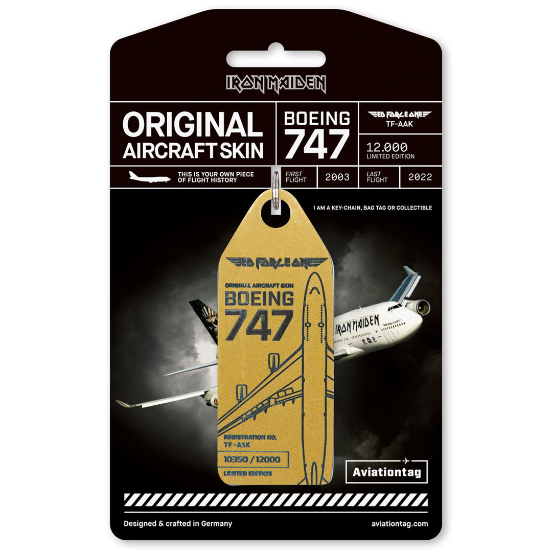 Aviationtag x Iron Maiden Ed Force One Edition Boeing 747 TF-AAK Aircraft Tag  Gold with Cover