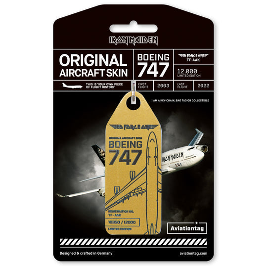 Aviationtag x Iron Maiden Ed Force One Edition Boeing 747 TF-AAK Aircraft Tag  Gold with Cover