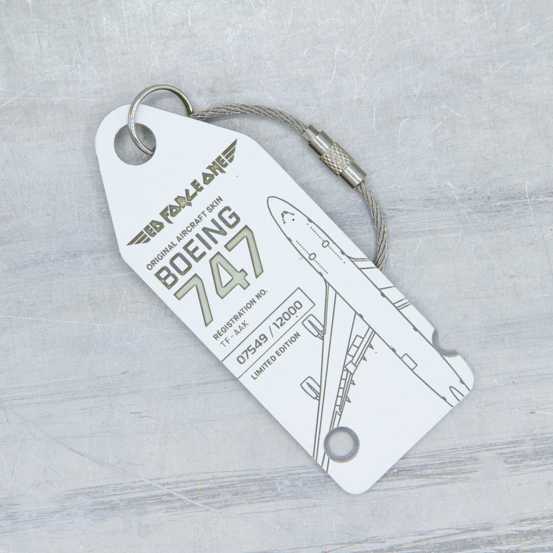Aviationtag x Iron Maiden Ed Force One Edition Boeing 747 TF-AAK Aircraft Tag - Aviationtag variant with rivet holes and moved serial number on front side
