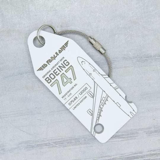 Aviationtag x Iron Maiden Ed Force One Edition Boeing 747 TF-AAK Aircraft Tag - Aviationtag variant with rivet holes and moved serial number on front side