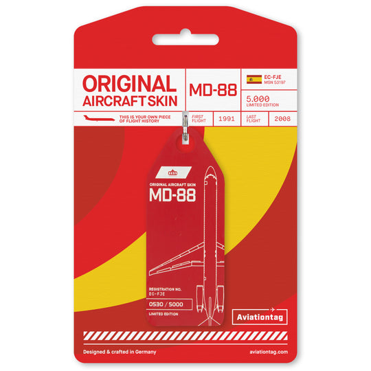 Aviationtag McDonnell Douglas MD-88 EC-FJE Edition Dark Red with cardboard