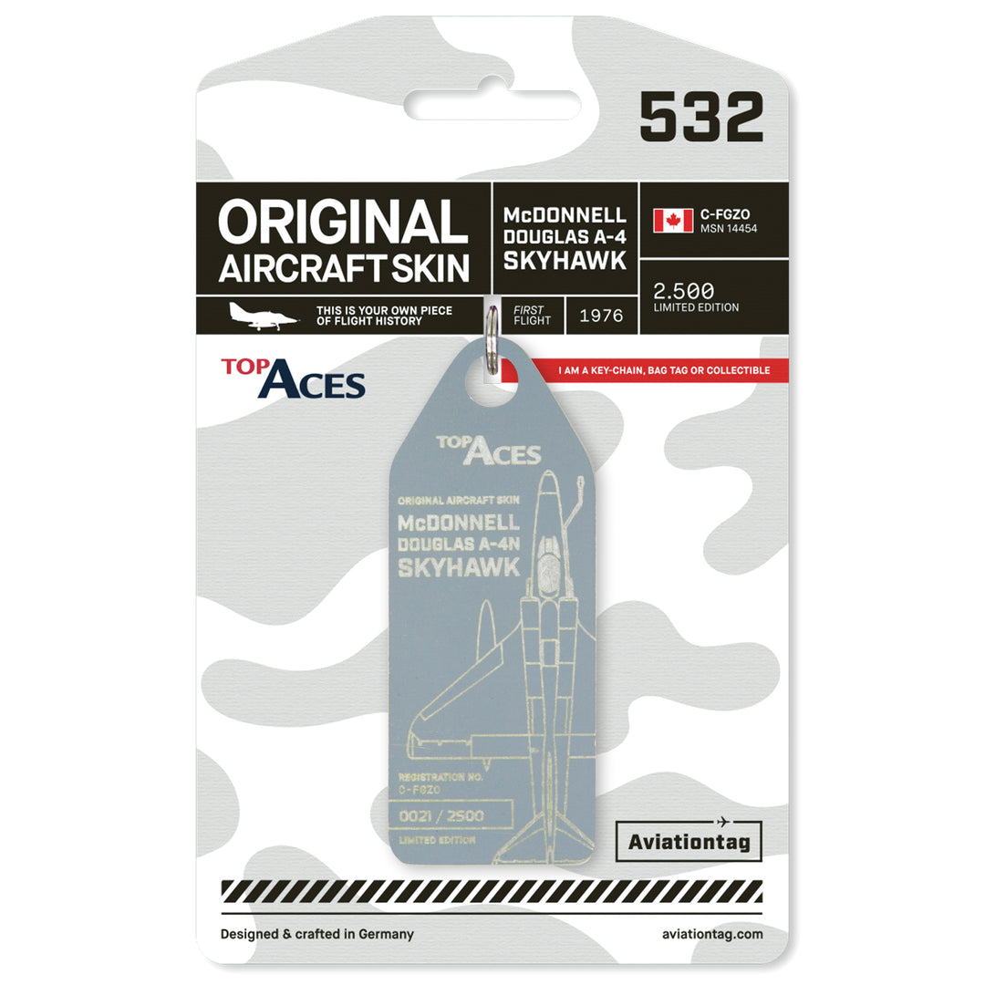Aviationtag x Top Aces McDonnell Douglas A-4 Skyhawk Edition C-FGZO plane tag on packaging