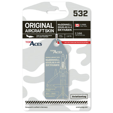 Aviationtag x Top Aces McDonnell Douglas A-4 Skyhawk Edition C-FGZO plane tag on packaging