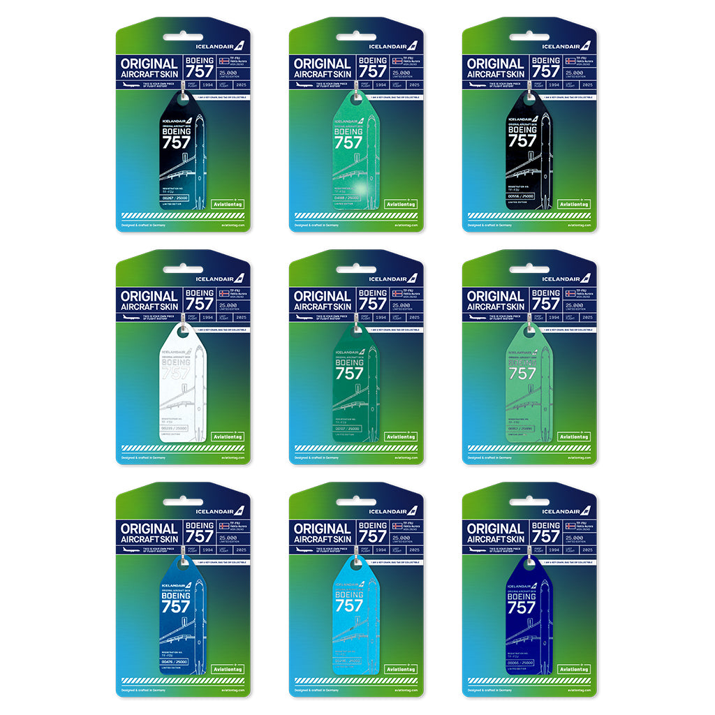 Aviationtag x Icelandair Hekla Auroa Collector Set Large with 9 aircraft tags