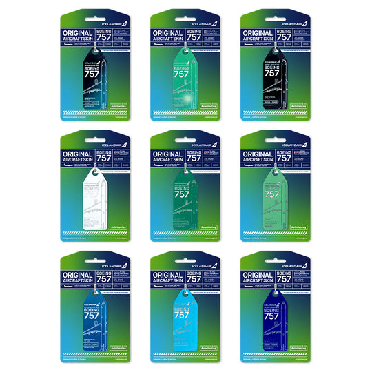 Aviationtag x Icelandair Hekla Auroa Collector Set Large with 9 aircraft tags