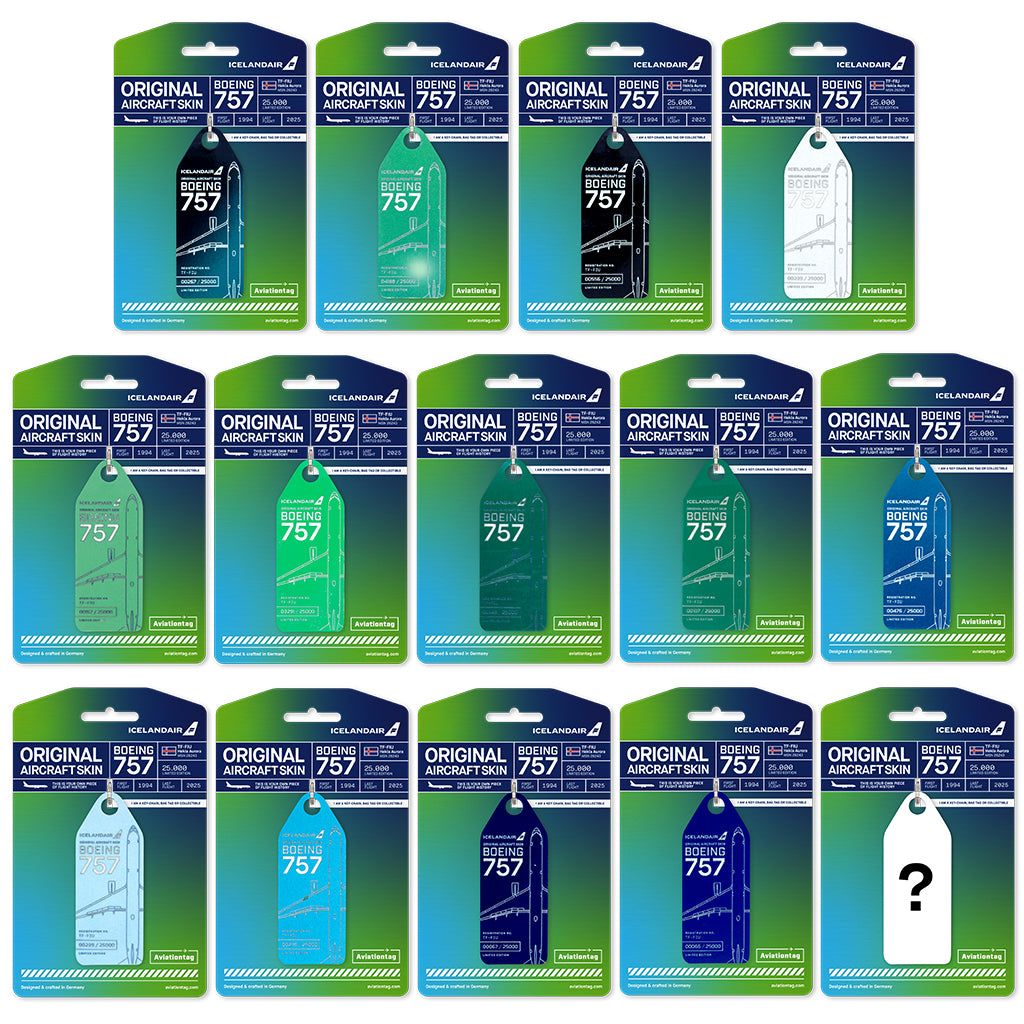 Aviationtag x Icelandair Hekla Auroa Collector Set Extra Large with 14 aircraft tags