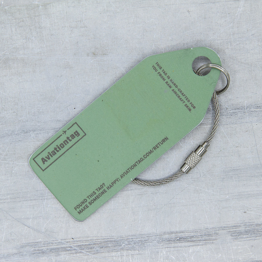 Aviationtag made from China Southern Airbus A330-200 B-6531 fuselage – upcycled aircraft skin, limited edition plane tag, aviation memorabilia. Back side of aircraft tag 