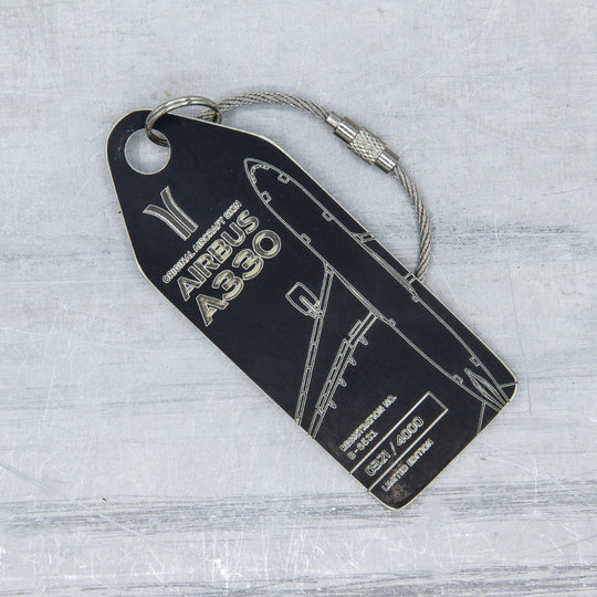 Aviationtag made from China Southern Airbus A330-200 B-6531 fuselage – upcycled aircraft skin, limited edition plane tag, aviation memorabilia. Black aircraft tag 